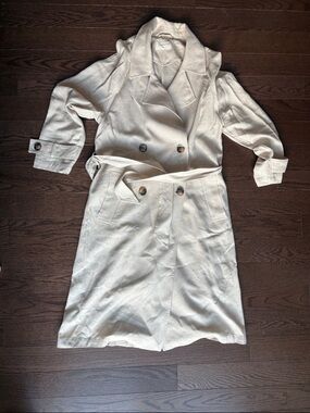 Cream Double-Breasted Trench Coat linen trench coat so light XS